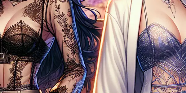 Two glamorous South Korean adult film stars in a chic lounge, exuding confidence and allure.